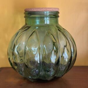 Vintage Apothecary Green Glass Jar with Cork Lid